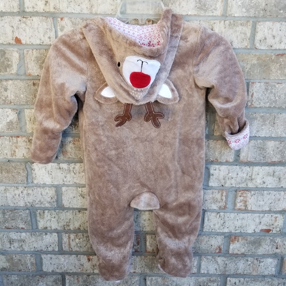 Primark Brown Christmas Reindeer Soft Hooded Zip-up Sleeper (12-18 month)Holiday - Picture 2 of 10
